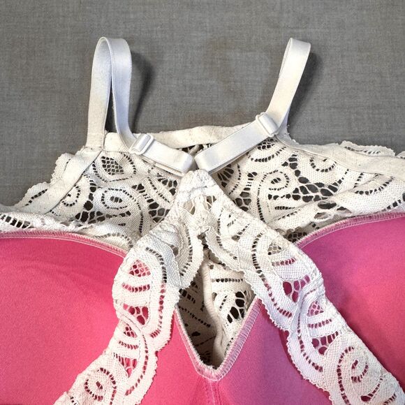 Victorias Secret Pink Push Up Bralette Bra Med (34CD-36AB) High Neck White Lace - Picture 4 of 10